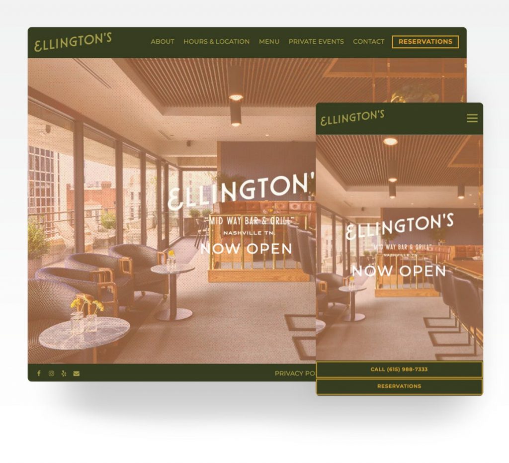 Website nhà hàng Ellington's sử dụng nhiều họa tiết vẽ tay độc đáo