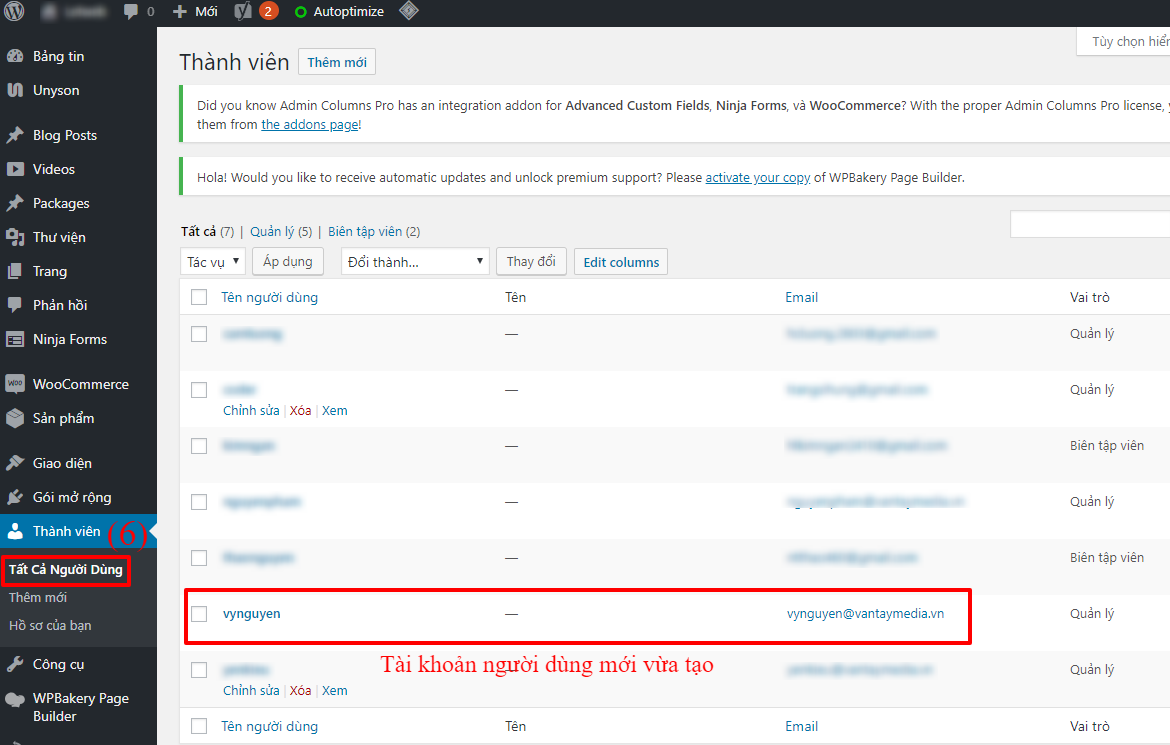Cách tạo thêm user (người dùng mới) và phân quyền trên website WordPress 2
