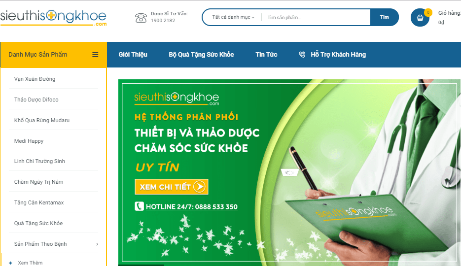 Website chuyên bán thực phẩm chức năng sieuthisongkhoe.com do Letweb thiết kế