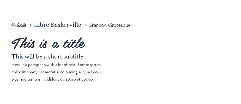 Belinda, Libre Baskerville & Brandon Grotesque