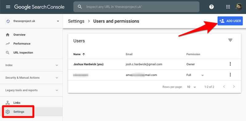 Quy trình thêm người dùng trong Google Search Console