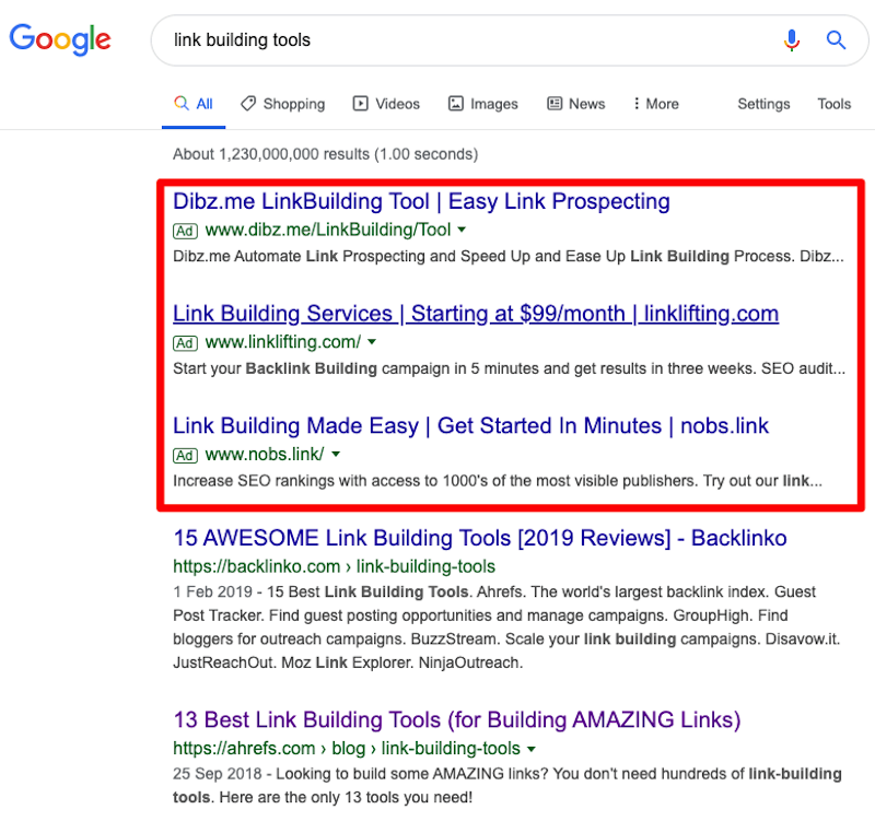 Có nhiều liên kết quảng cáo miễn phí xuất hiện trên Google