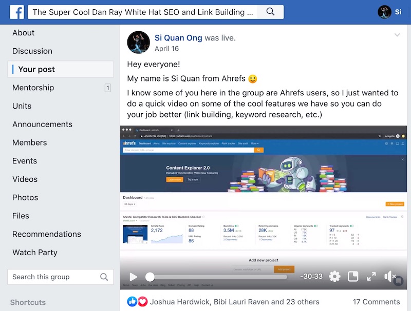 Cuộc khảo sát tính năng của SEO thông qua video trên Facebook do Ahrefs thực hiện