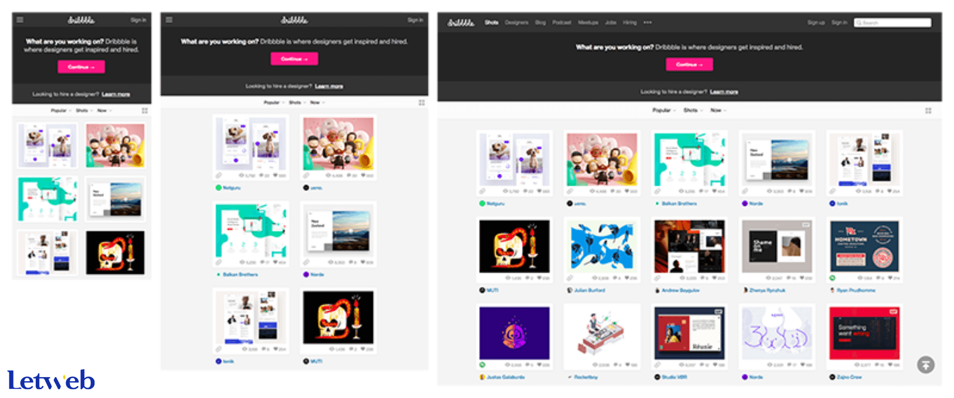 Dribbble cũng bắt kịp xu hướng website responsive